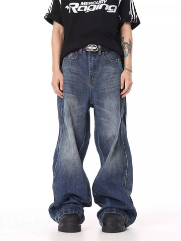 Riolio Hip hop high street American men and women trendy straight leg washed jeans for couples autumn Y2K loose retro casual pants